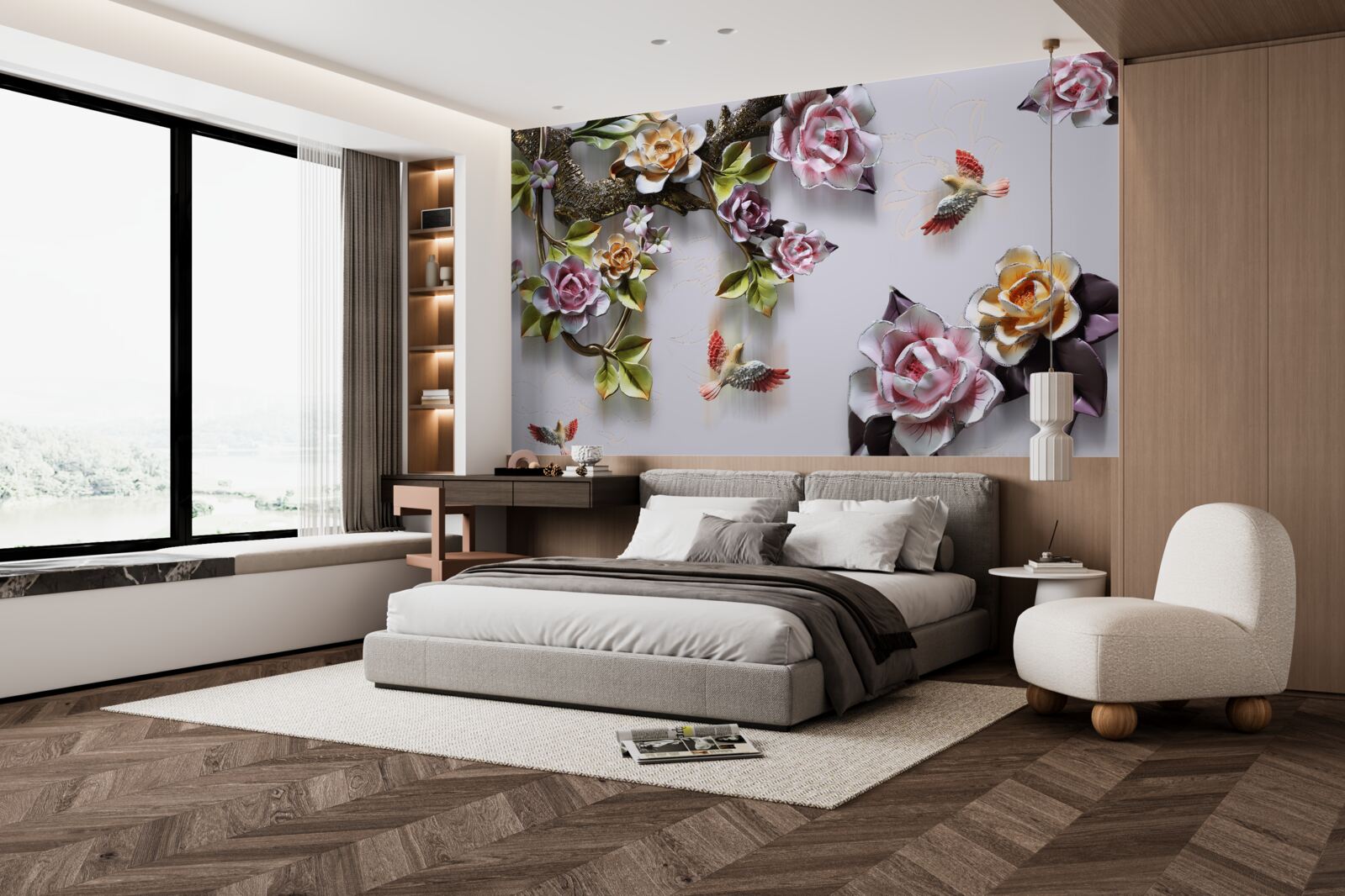 Fototapet păsărilor le place nectarul plantelor înflorite