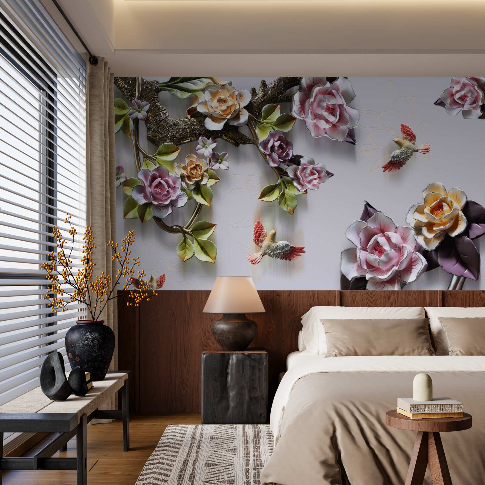 Fototapet păsărilor le place nectarul plantelor înflorite