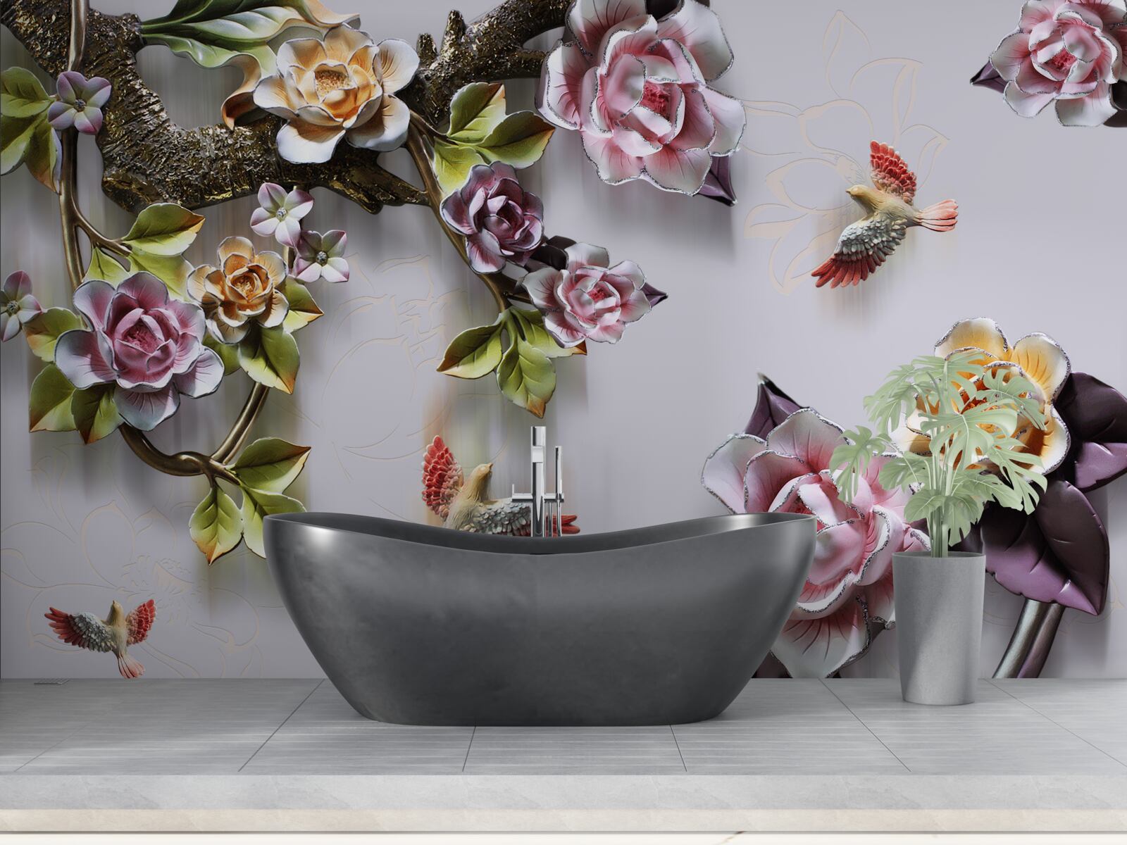 Fototapet păsărilor le place nectarul plantelor înflorite