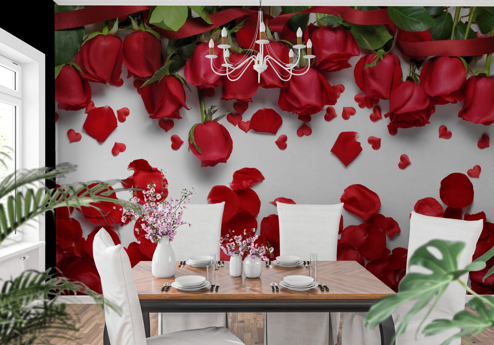 Fototapet petale cad din trandafiri roșii și cărămiziu