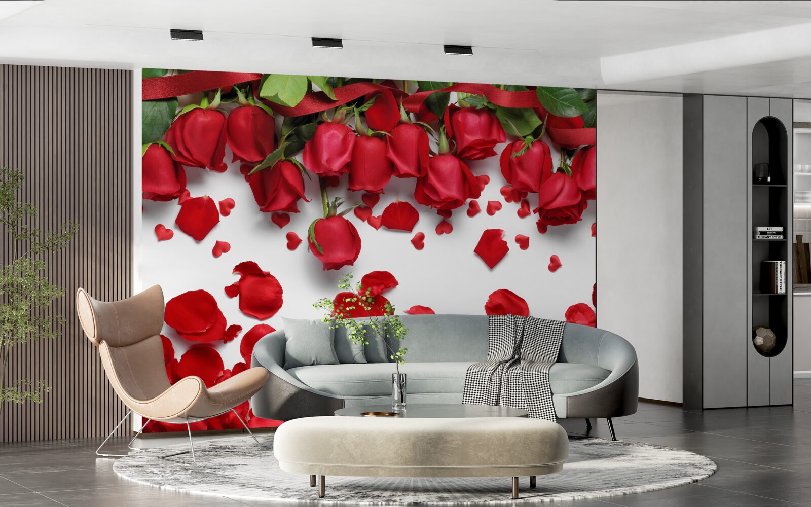 Fototapet petale cad din trandafiri roșii și cărămiziu