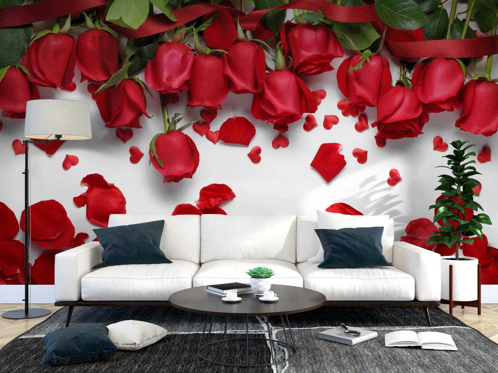 Fototapet petale cad din trandafiri roșii și cărămiziu