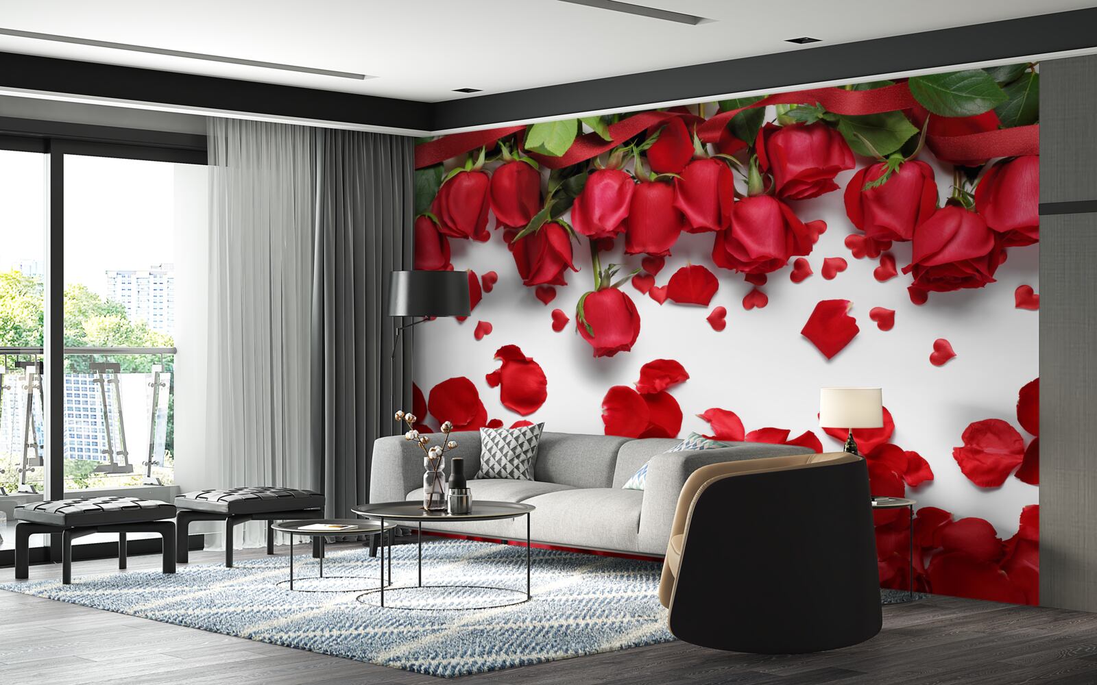 Fototapet petale cad din trandafiri roșii și cărămiziu