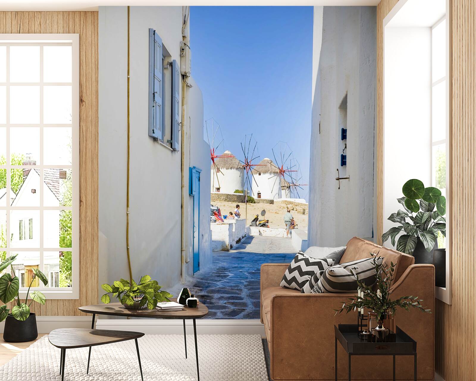 Fototapet stradă veche îngustă cu case albe