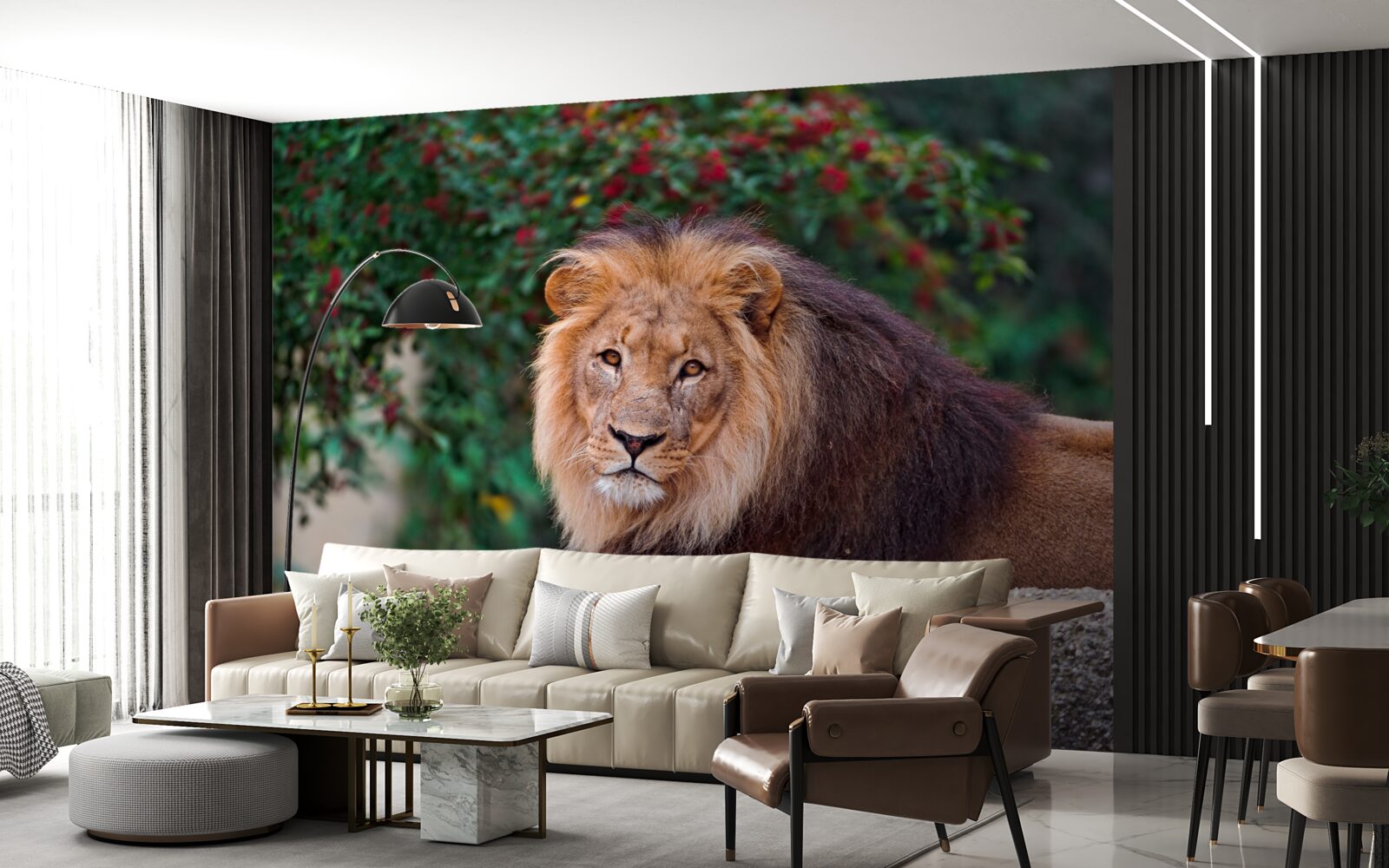 Fototapet un leu adult stă pe o stâncă și așteaptă o leoaică