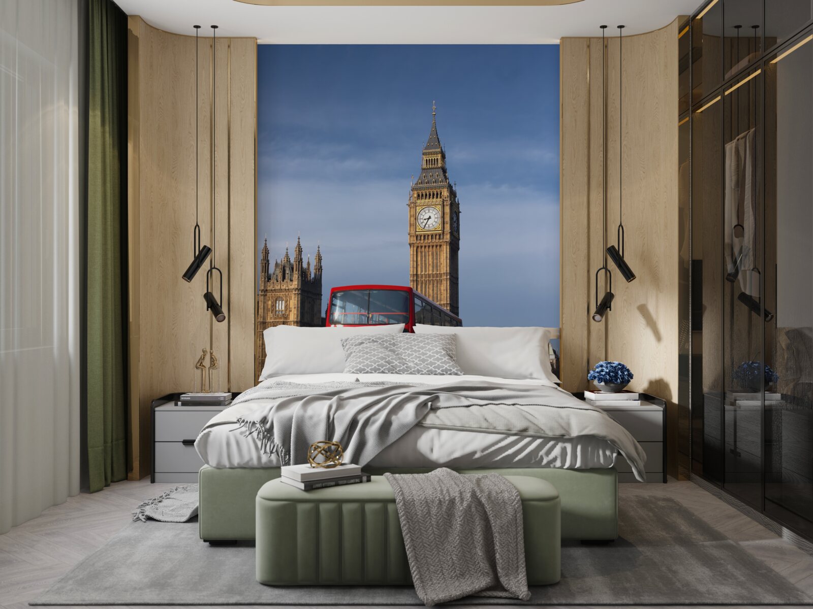 Fototapet autobuz cu pasageri pleacă de la Big Ben