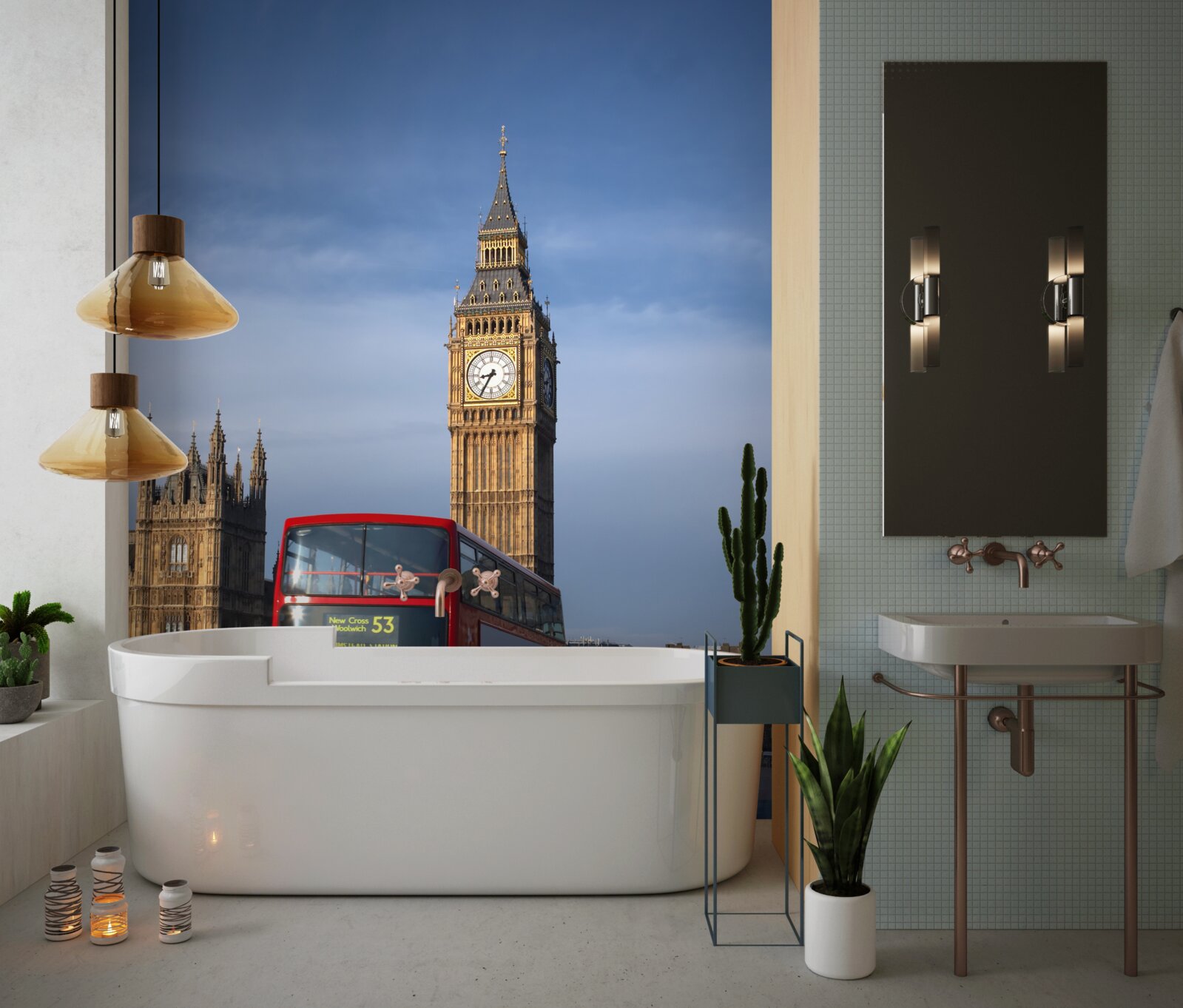 Fototapet autobuz cu pasageri pleacă de la Big Ben