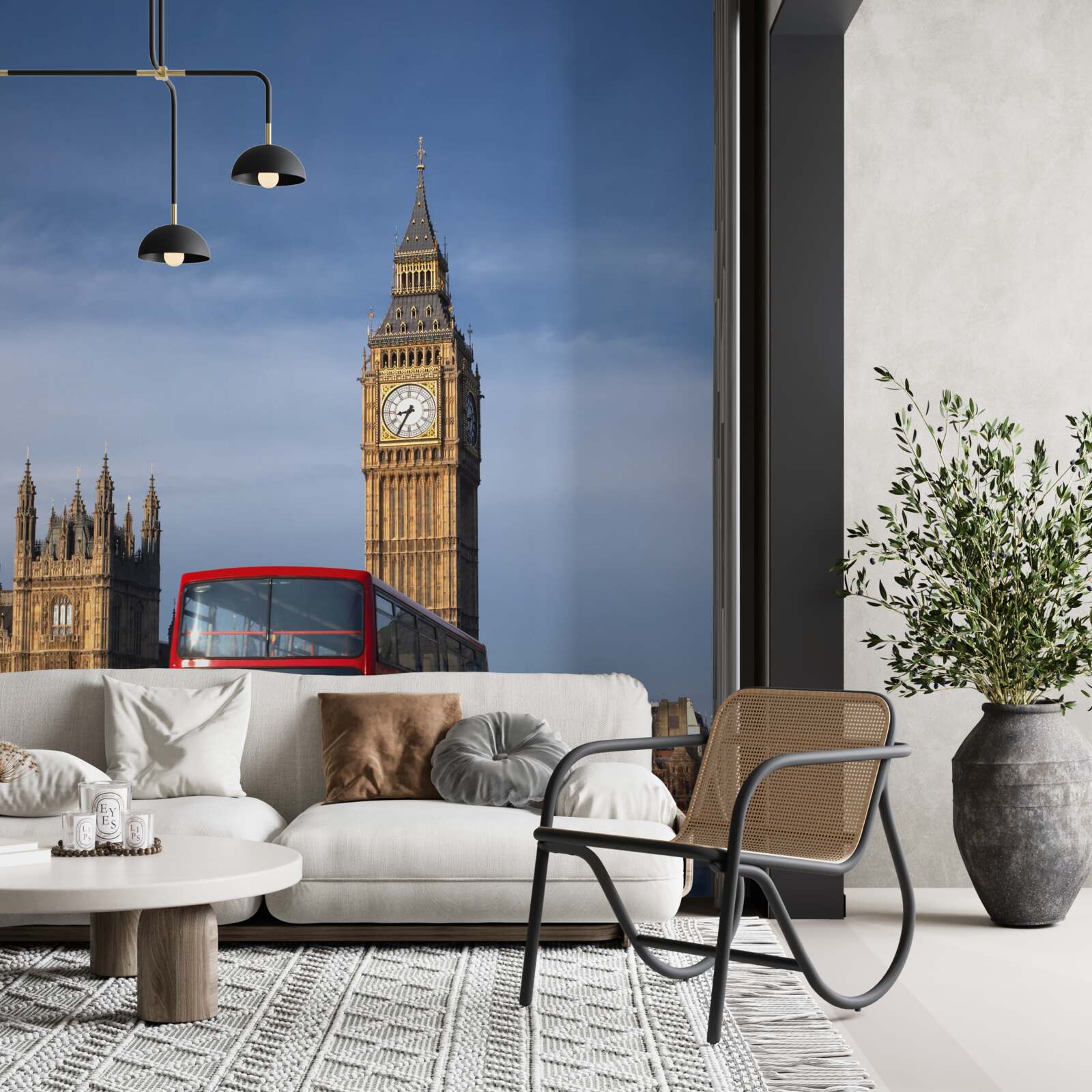 Fototapet autobuz cu pasageri pleacă de la Big Ben