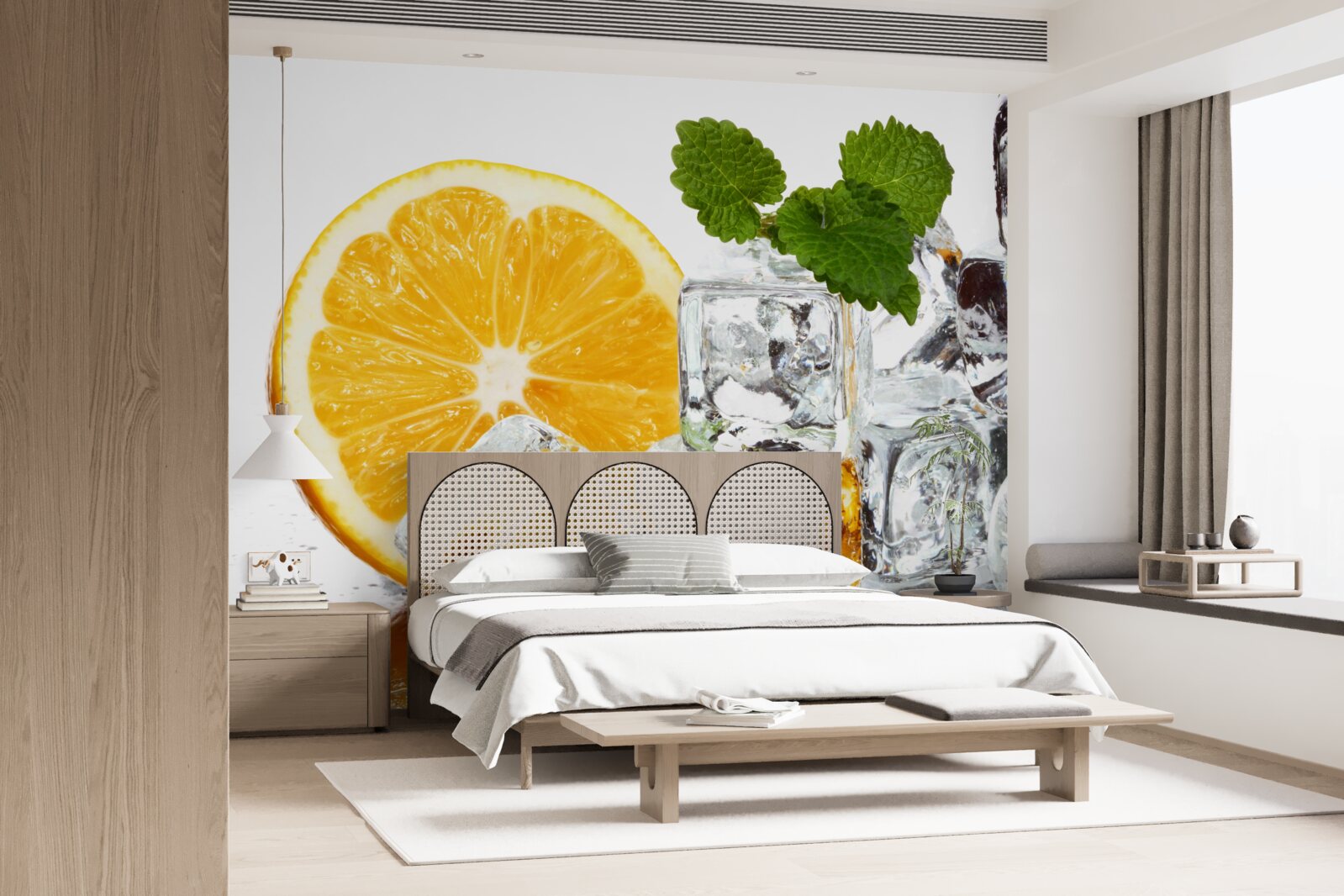Fototapet gheață în formă de dreptunghiuri și o portocală coaptă