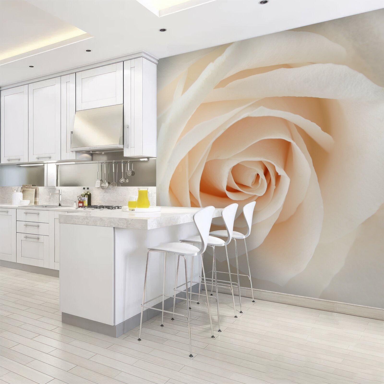 Fototapet trandafir crem cu petale moi în plină glorie