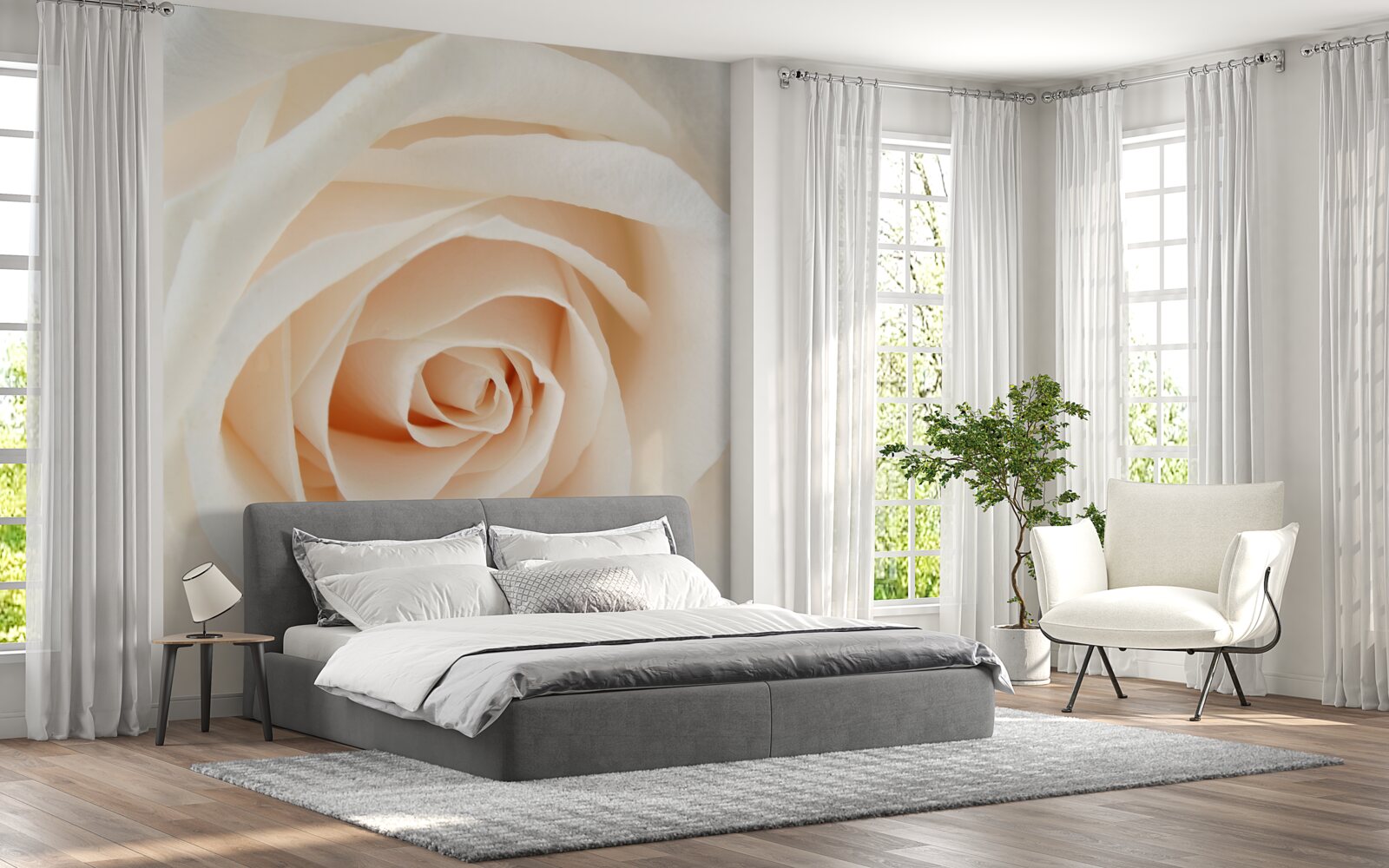 Fototapet trandafir crem cu petale moi în plină glorie