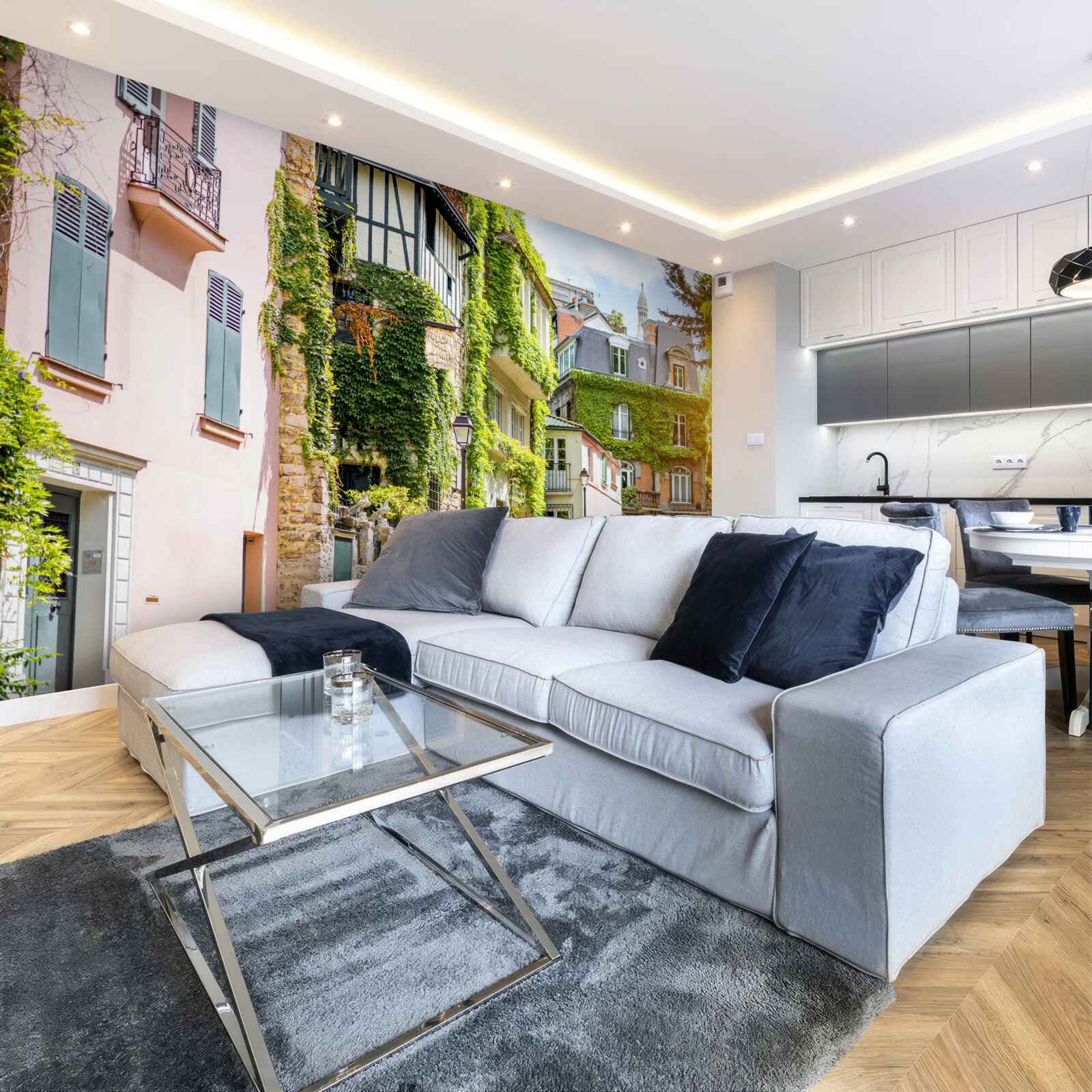 Fototapet case vechi acoperite cu plante frumoase