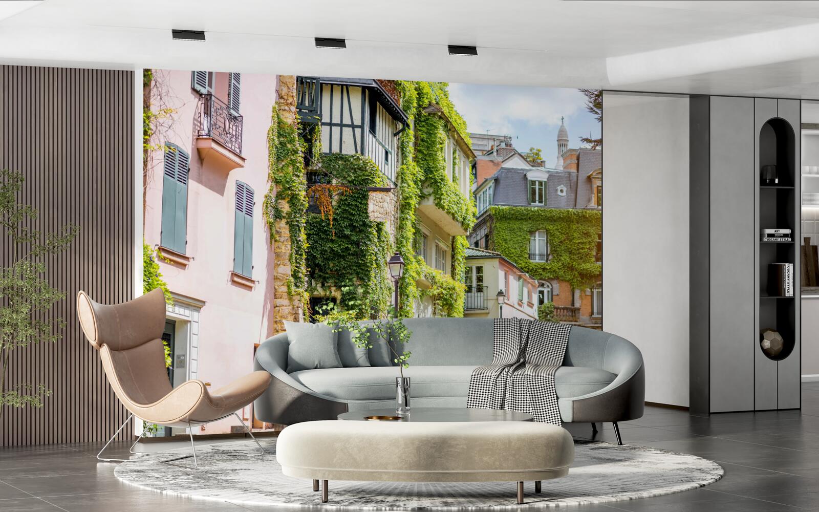 Fototapet case vechi acoperite cu plante frumoase