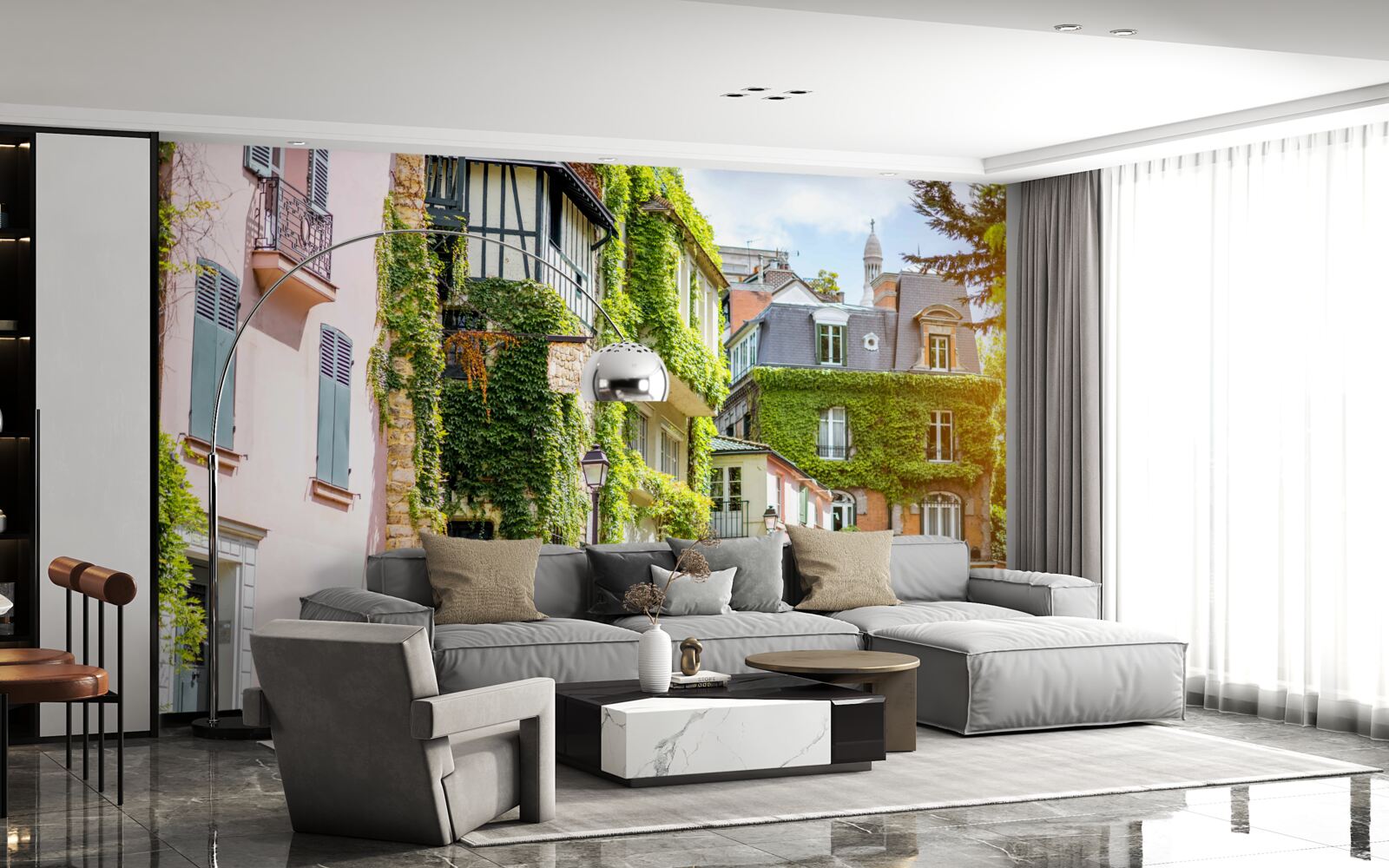 Fototapet case vechi acoperite cu plante frumoase