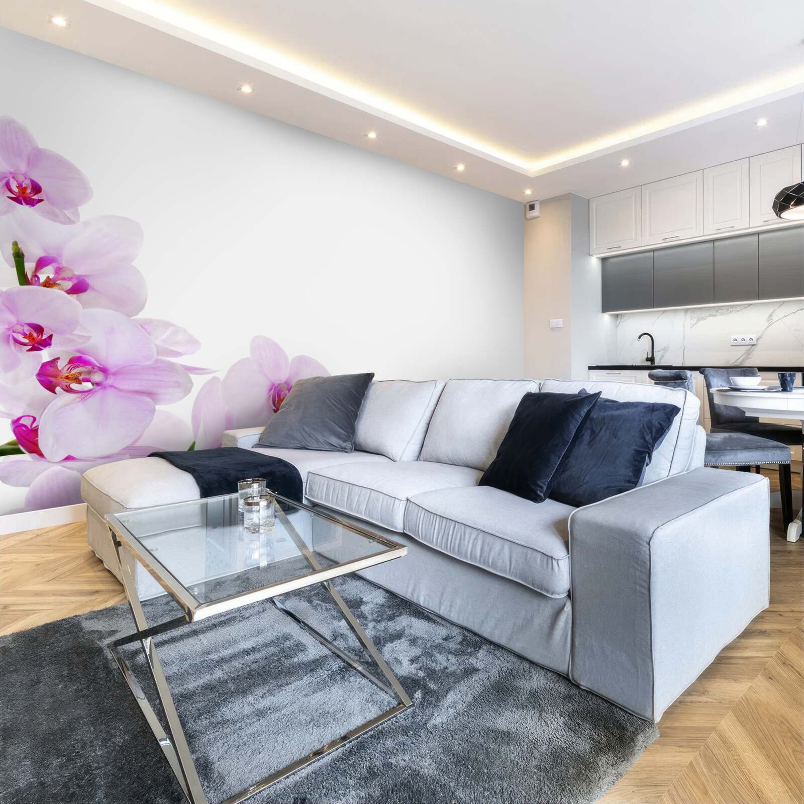 Fototapet ramuri de o orhidee strălucitoare pe un fundal luminos