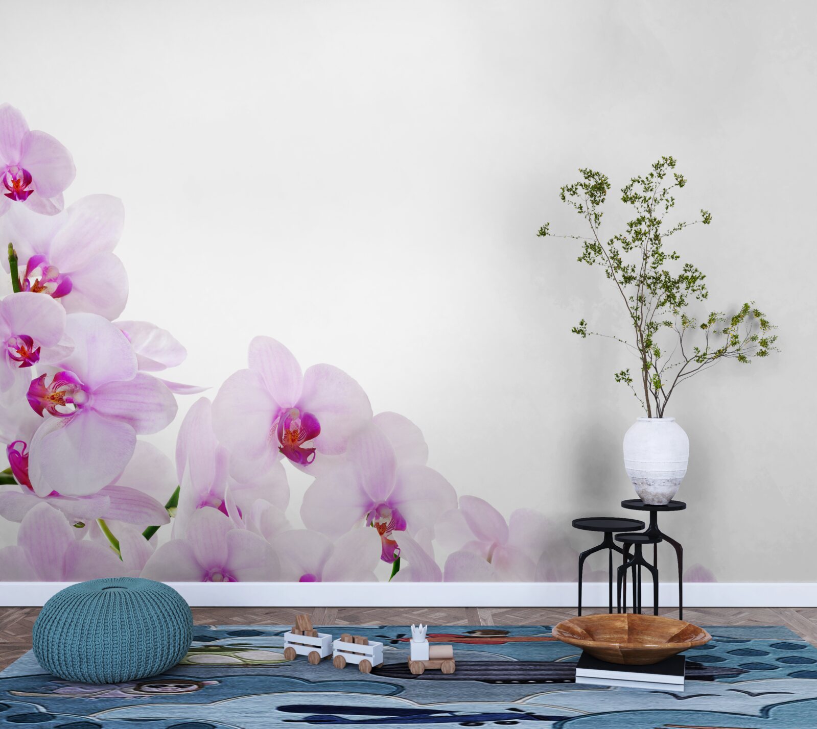 Fototapet ramuri de o orhidee strălucitoare pe un fundal luminos