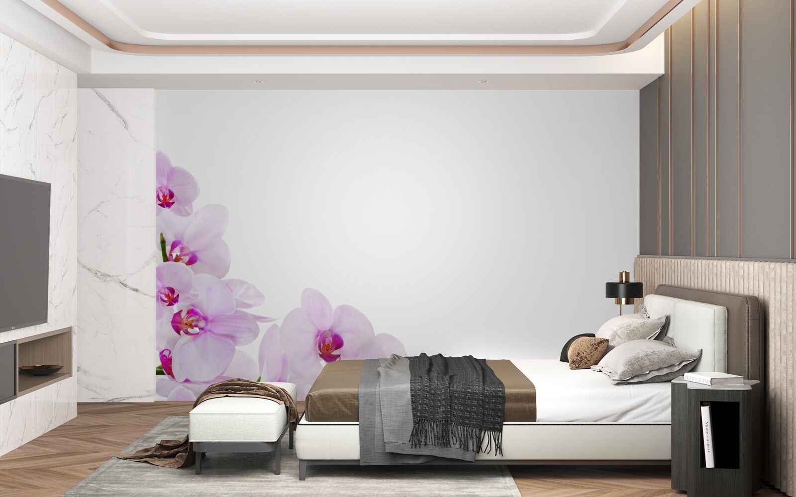 Fototapet ramuri de o orhidee strălucitoare pe un fundal luminos