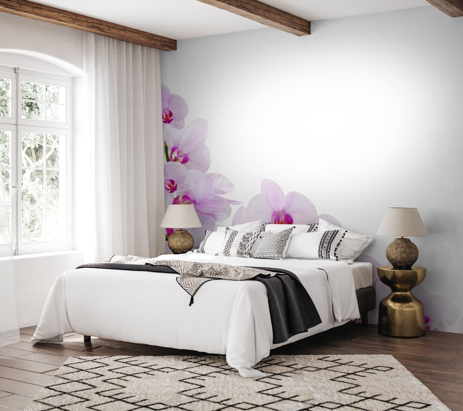 Fototapet ramuri de o orhidee strălucitoare pe un fundal luminos