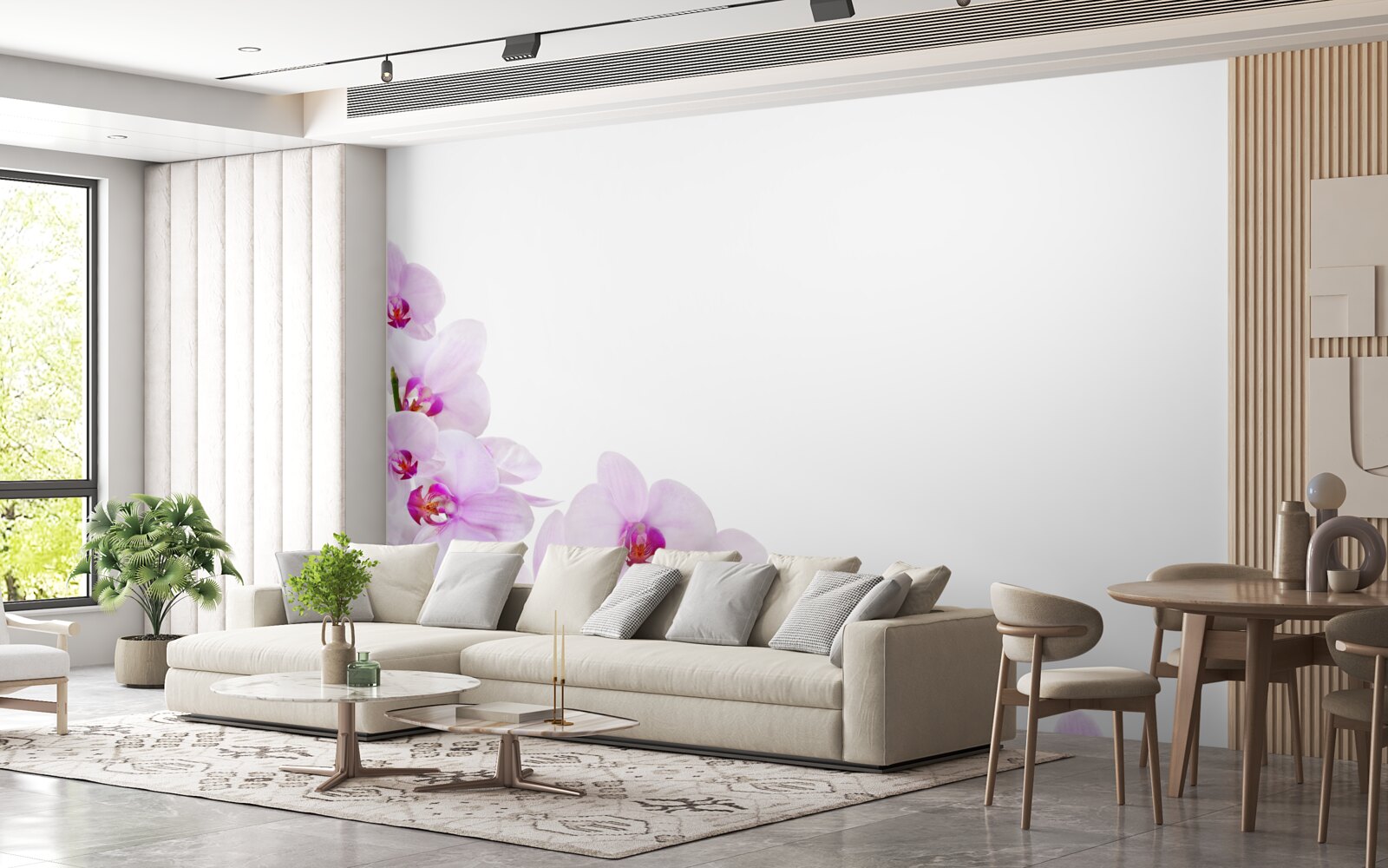 Fototapet ramuri de o orhidee strălucitoare pe un fundal luminos