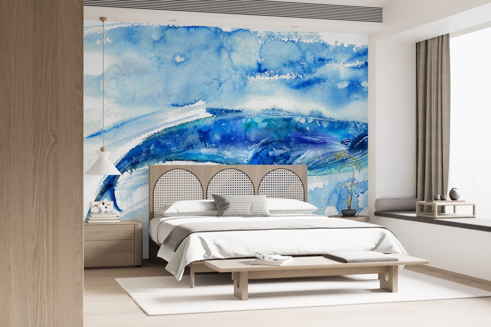 Fototapet acuarelă reprezentând o balenă albastră