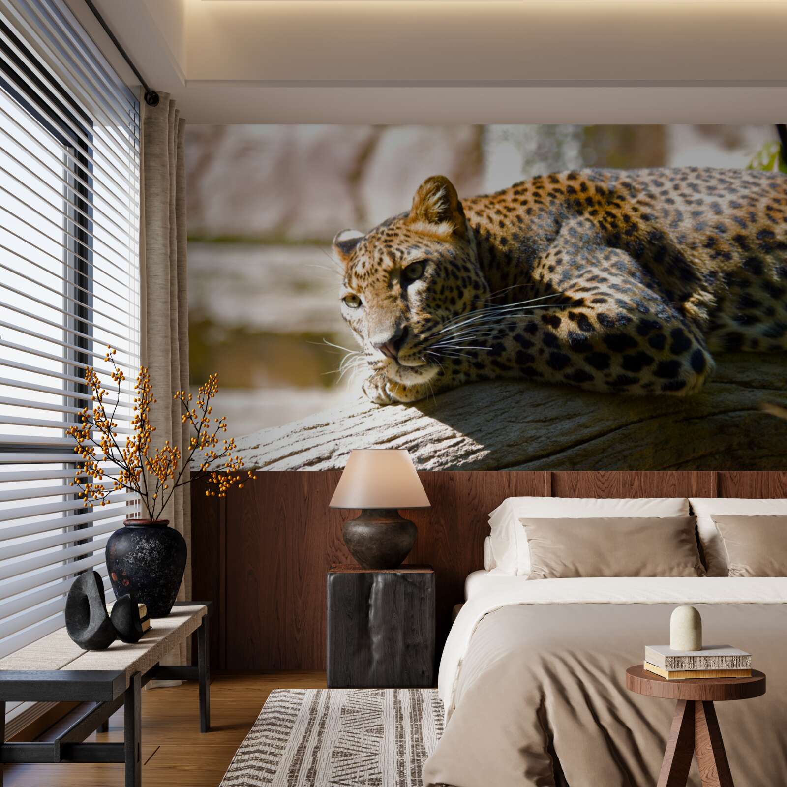 Fototapet panteră scăldată în soarele fierbinte