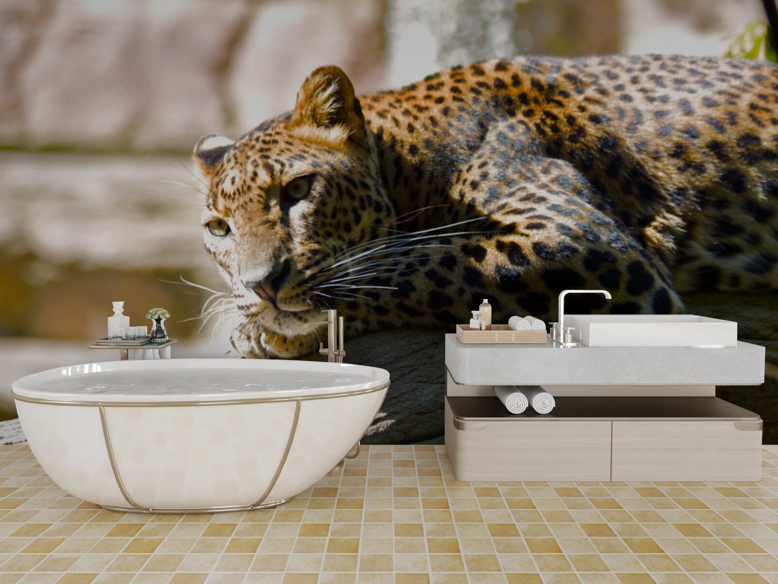 Fototapet panteră scăldată în soarele fierbinte