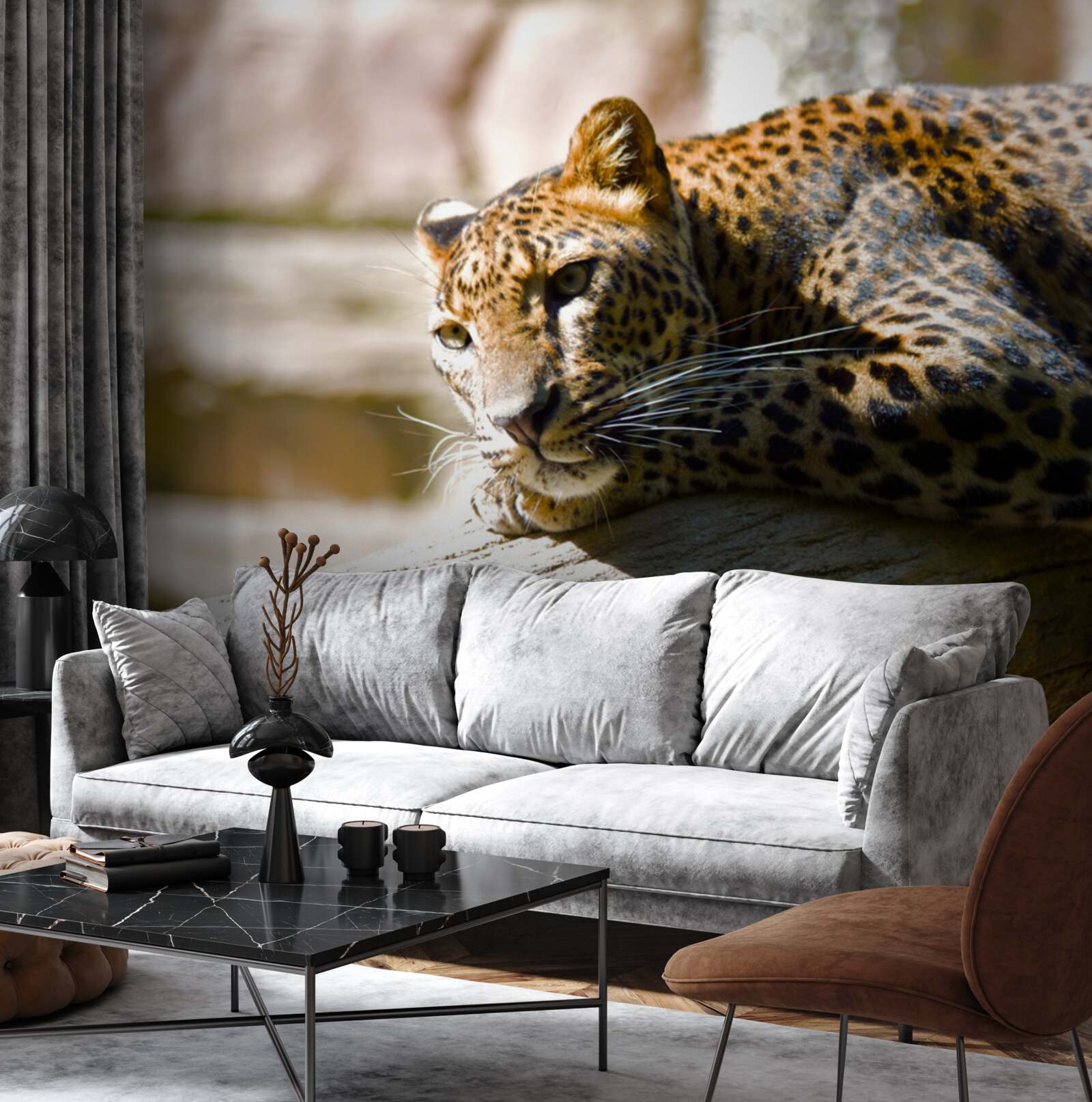 Fototapet panteră scăldată în soarele fierbinte