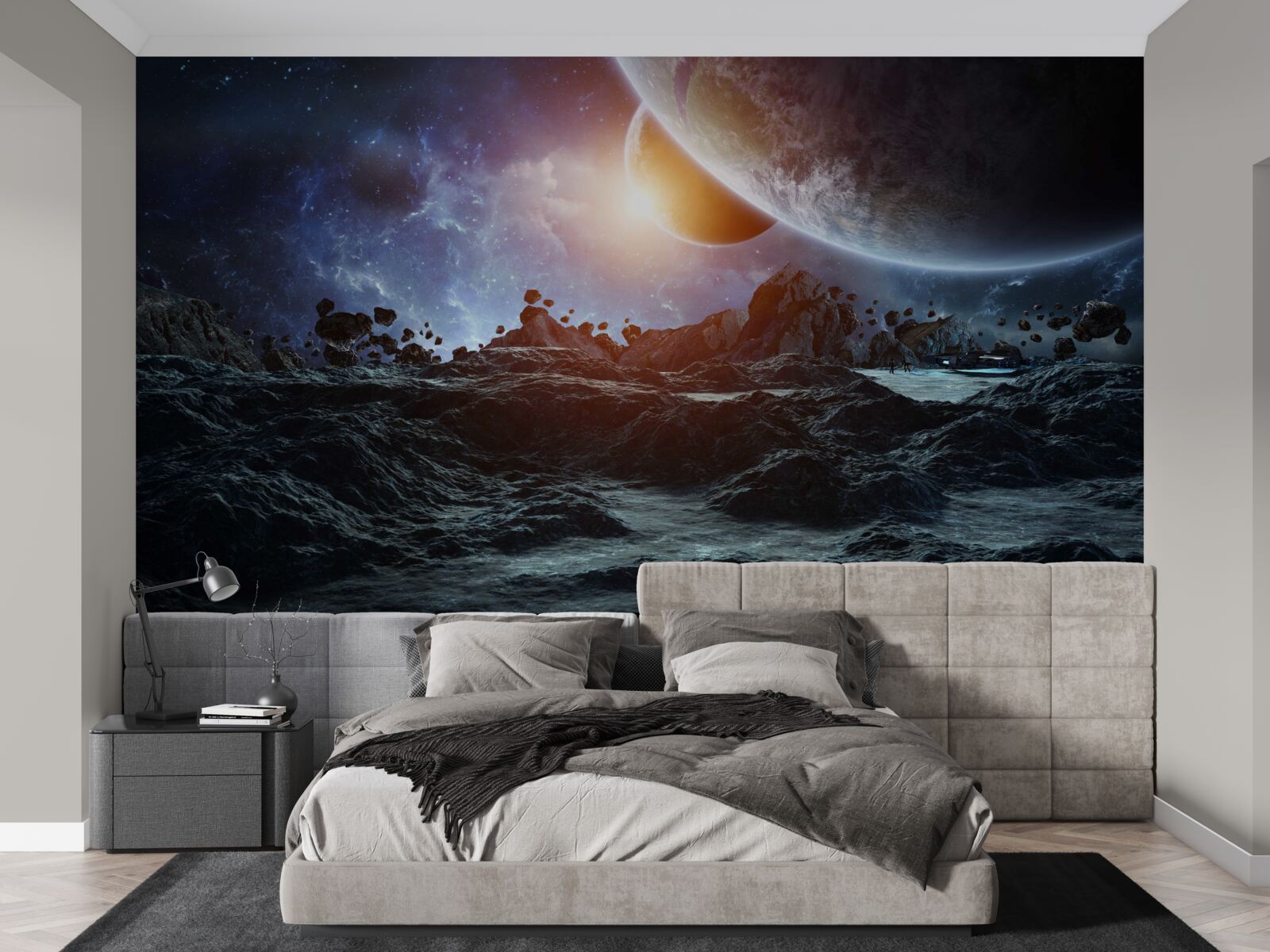 Fototapet o lume viitoare cu planete spațiale