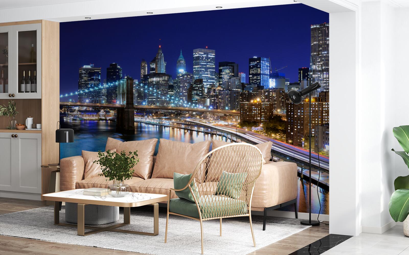 Fototapet malul mării Manhattan luminat noaptea