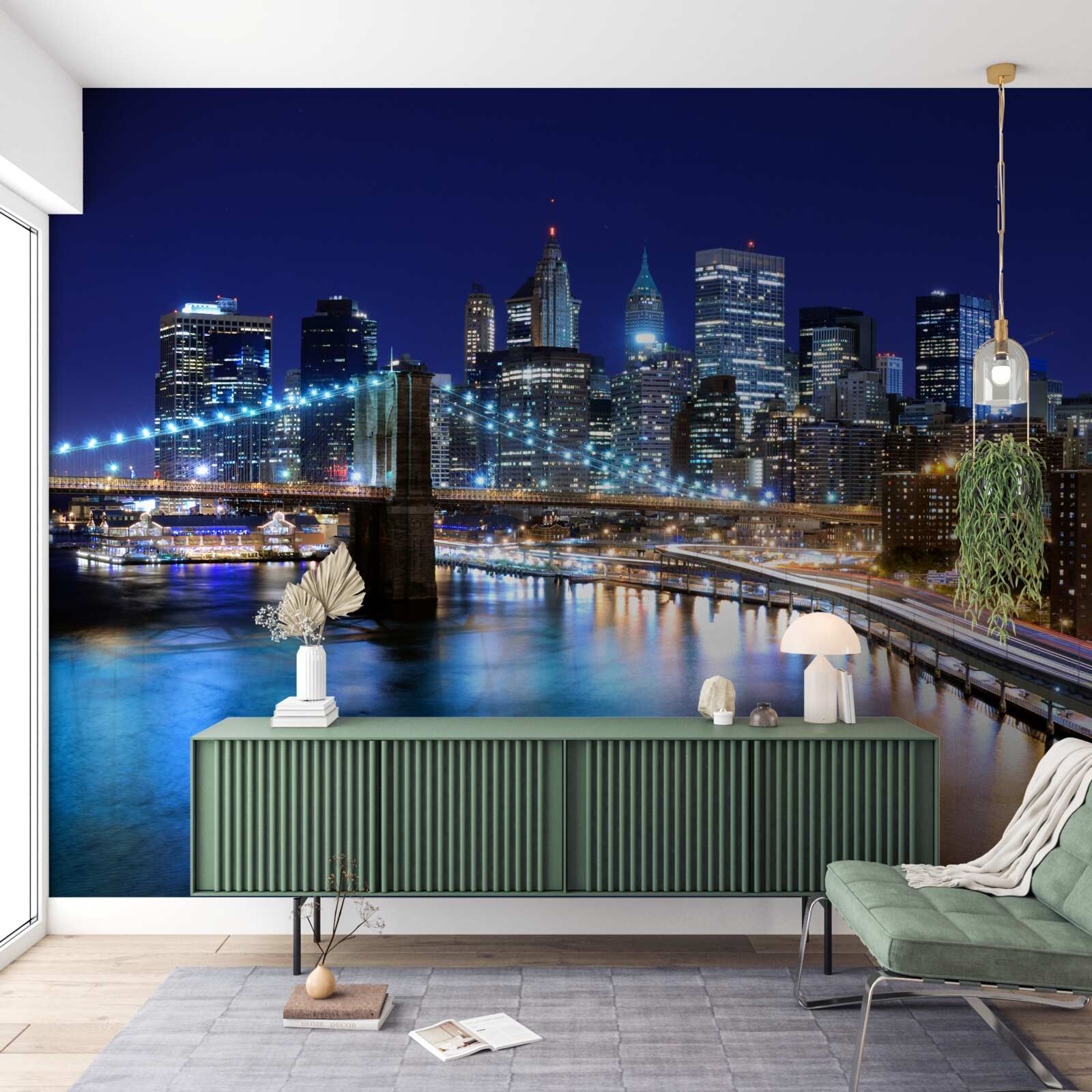 Fototapet malul mării Manhattan luminat noaptea