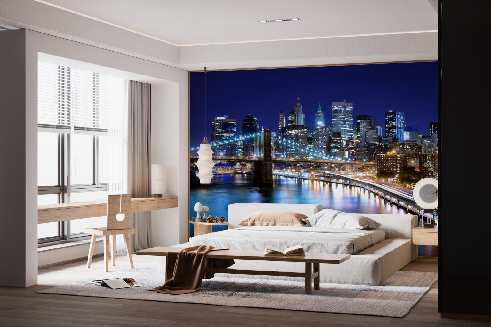 Fototapet malul mării Manhattan luminat noaptea