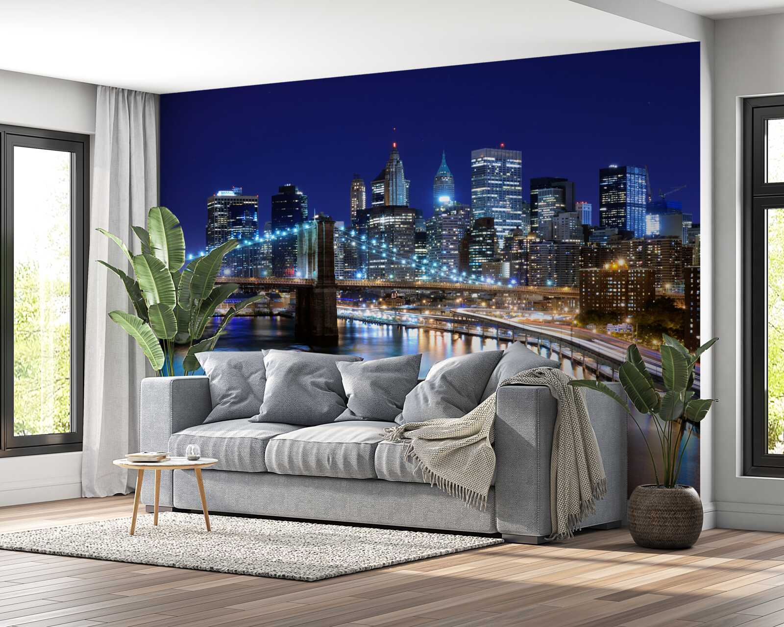 Fototapet malul mării Manhattan luminat noaptea