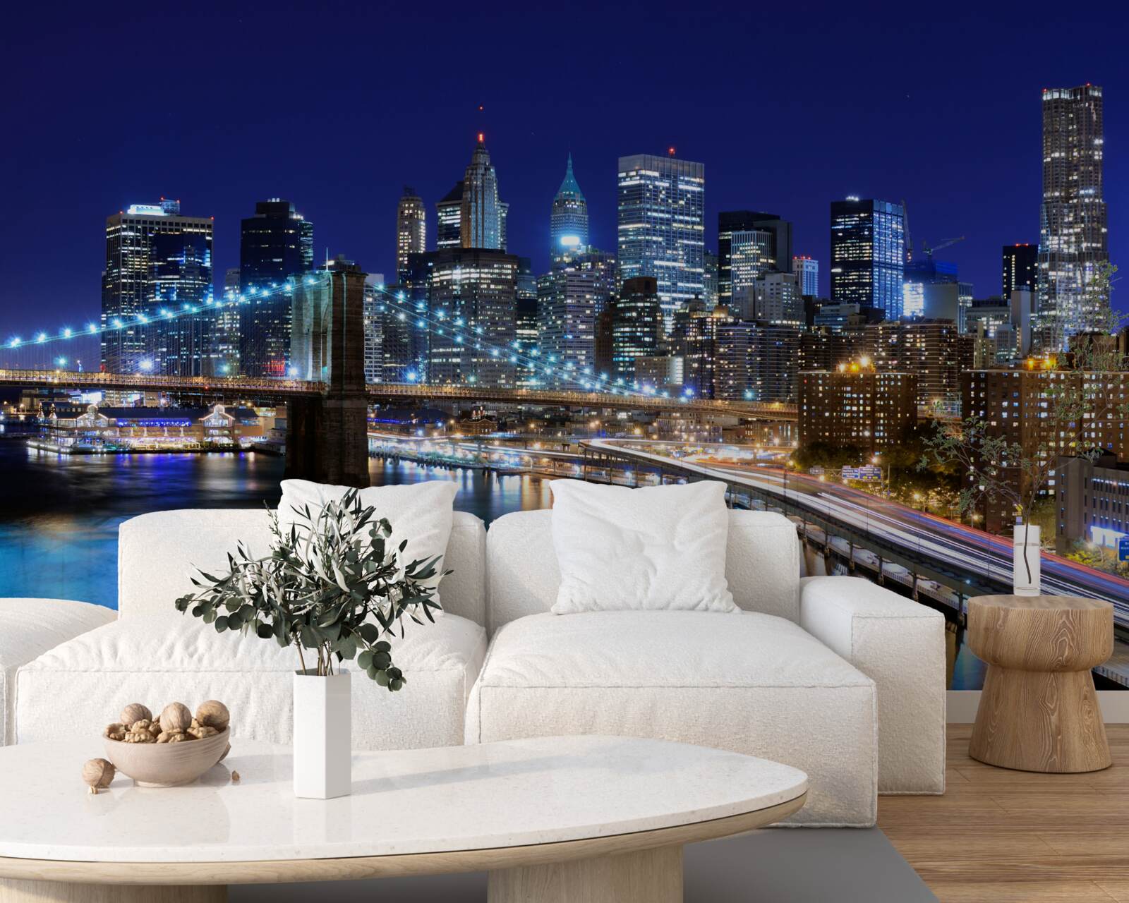 Fototapet malul mării Manhattan luminat noaptea