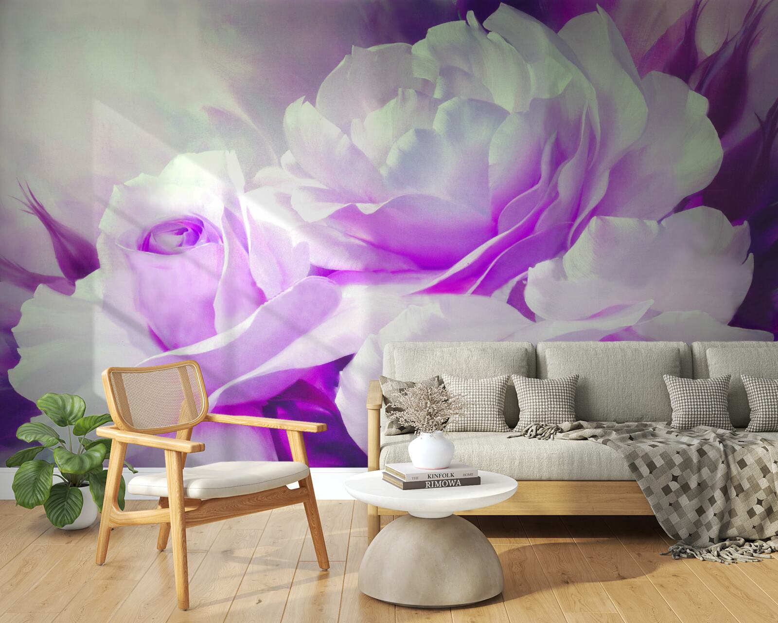 Fototapet florile sunt albe cu accente de liliac și sclipiri