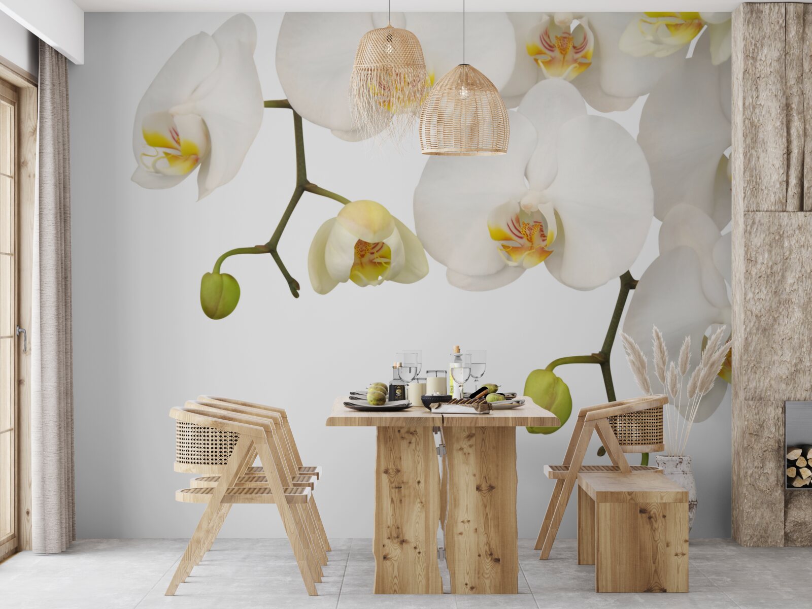 Fototapet orhidee suspendate cu flori albe