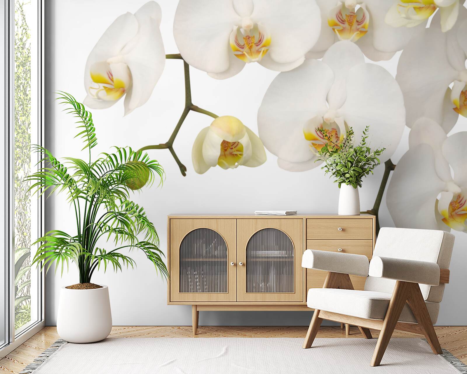 Fototapet orhidee suspendate cu flori albe