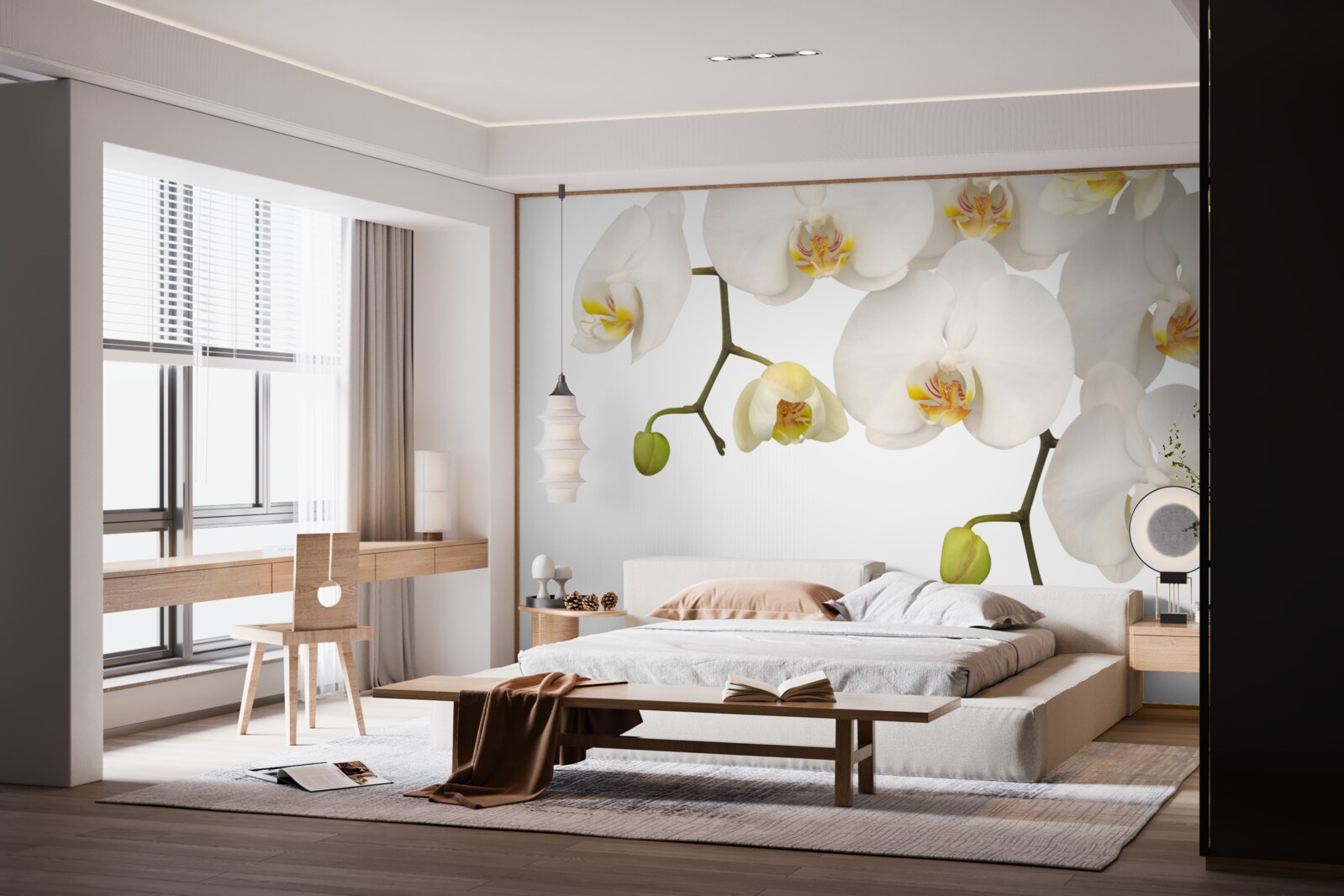 Fototapet orhidee suspendate cu flori albe