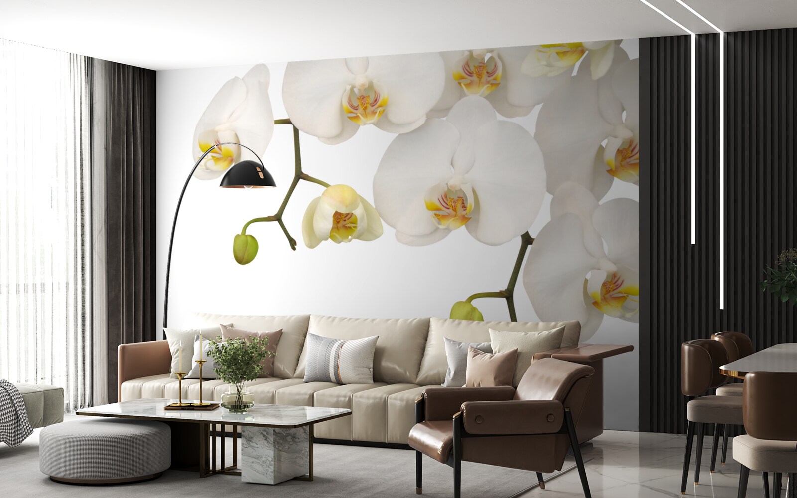 Fototapet orhidee suspendate cu flori albe