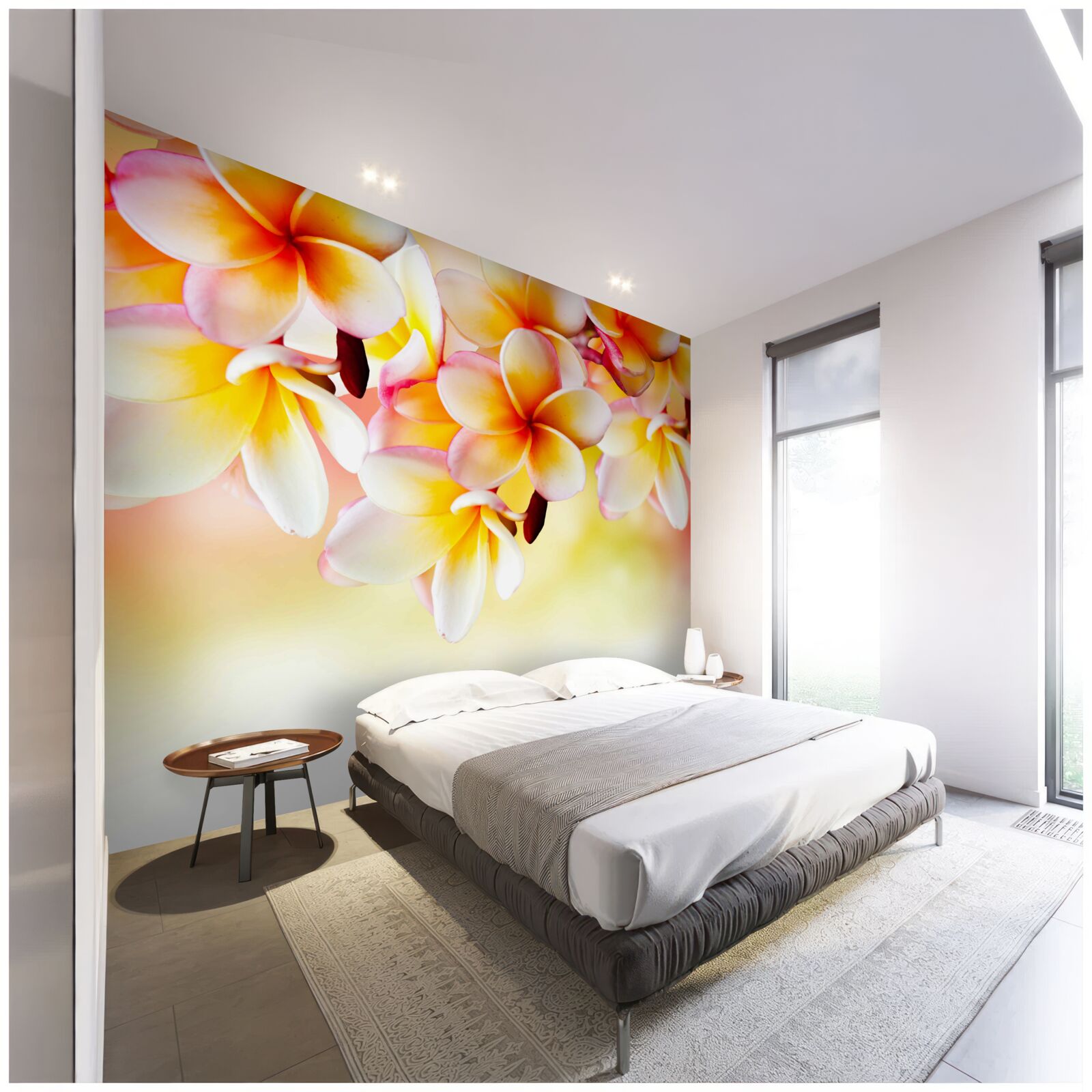 Fototapet flori albe și portocalii atârnă deasupra suprafeței apei