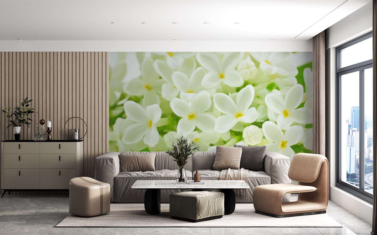 Fototapet flori albe ca zăpada care acoperă abundent copacul