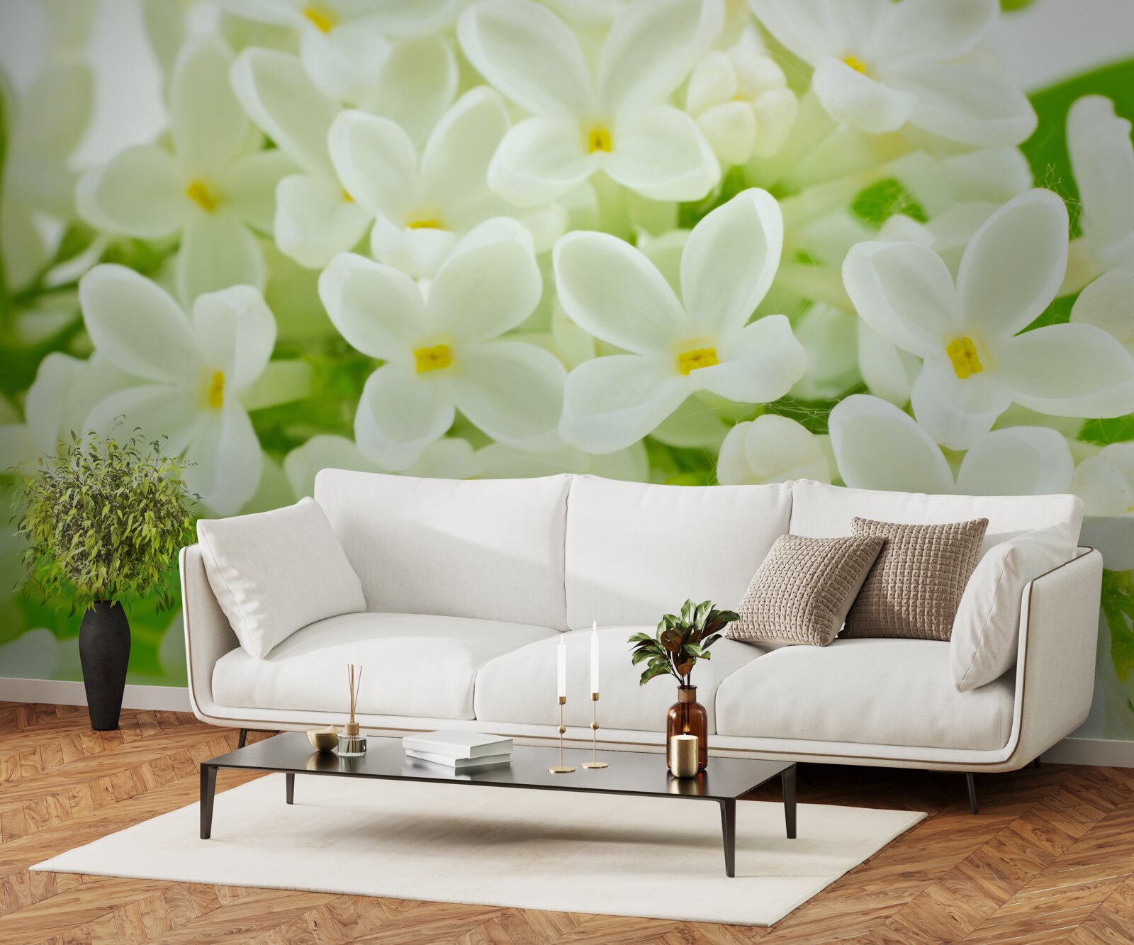 Fototapet flori albe ca zăpada care acoperă abundent copacul