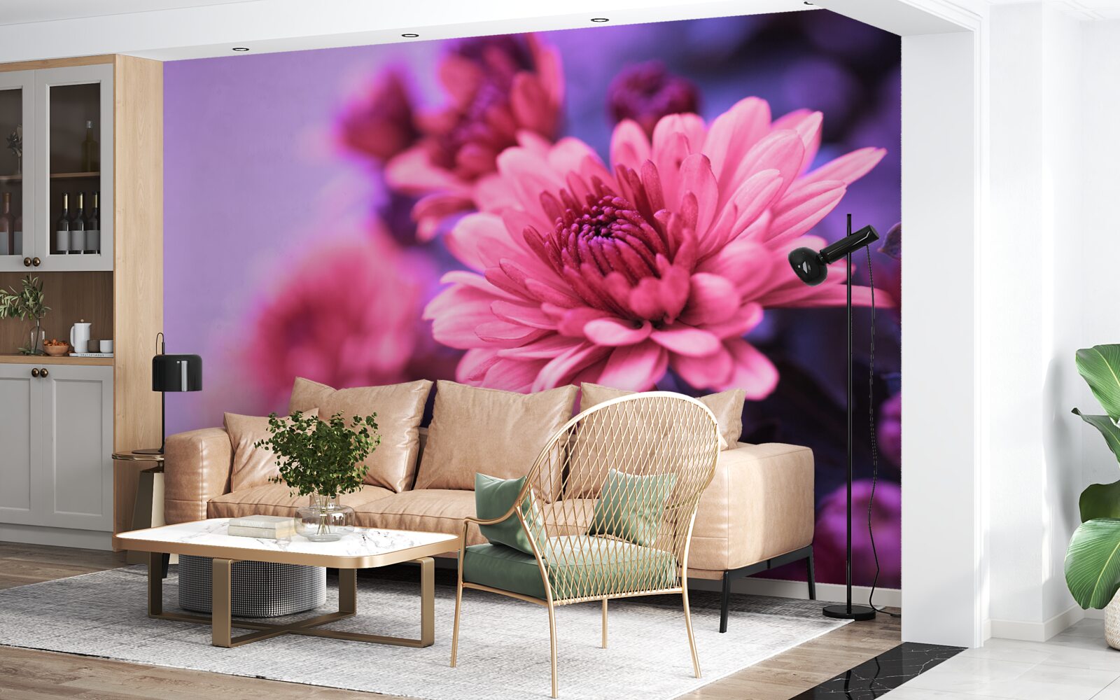 Fototapet astrele roz înfloresc dimineața