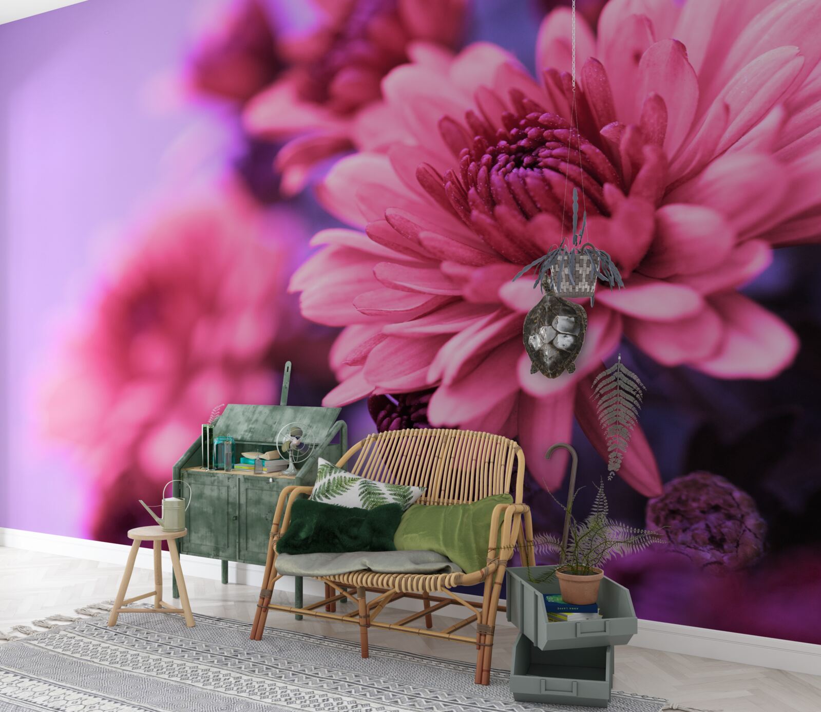 Fototapet astrele roz înfloresc dimineața