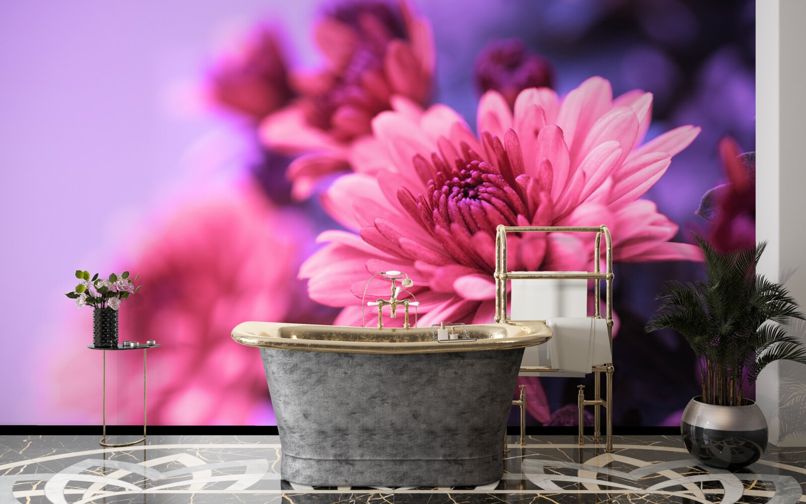 Fototapet astrele roz înfloresc dimineața