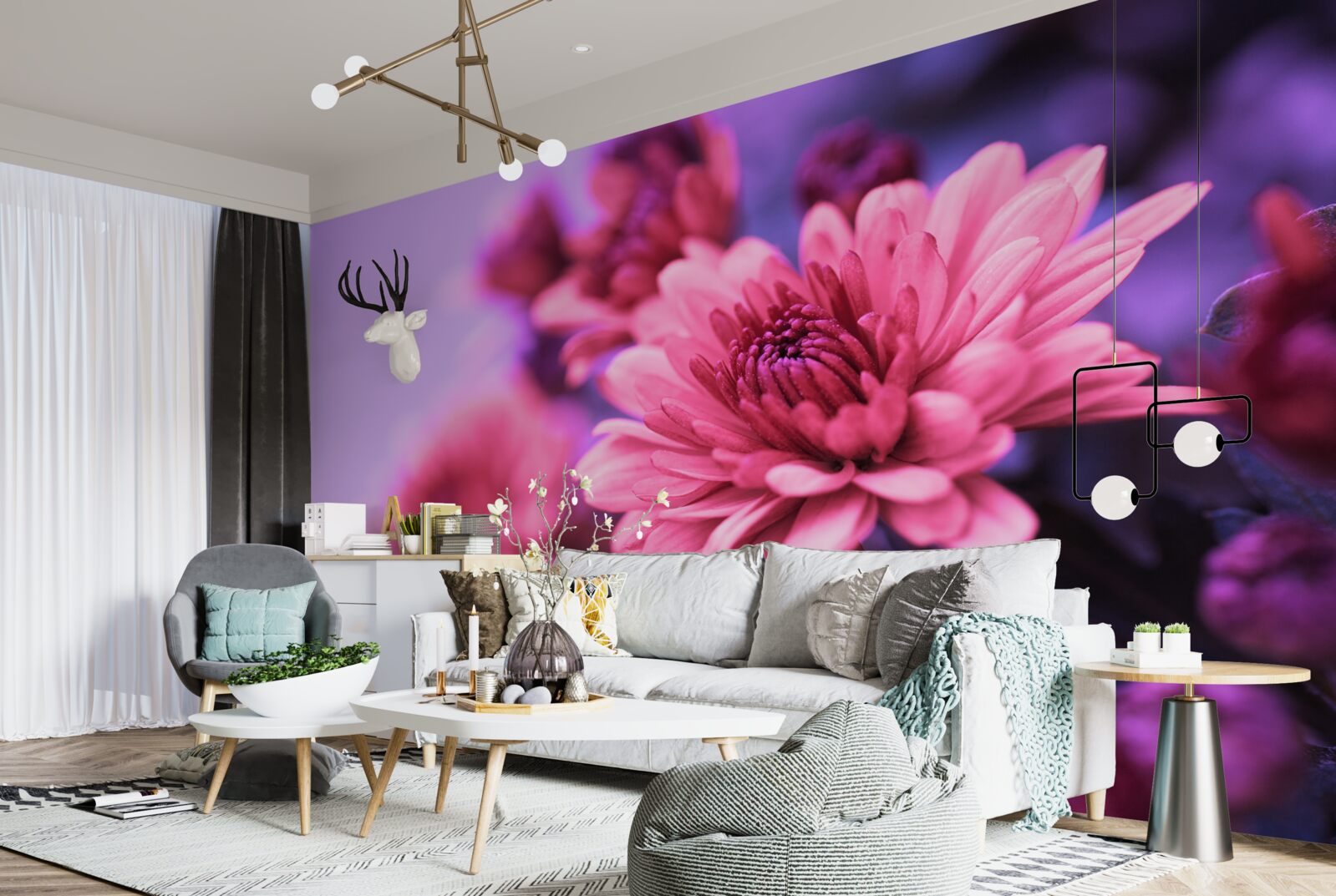 Fototapet astrele roz înfloresc dimineața