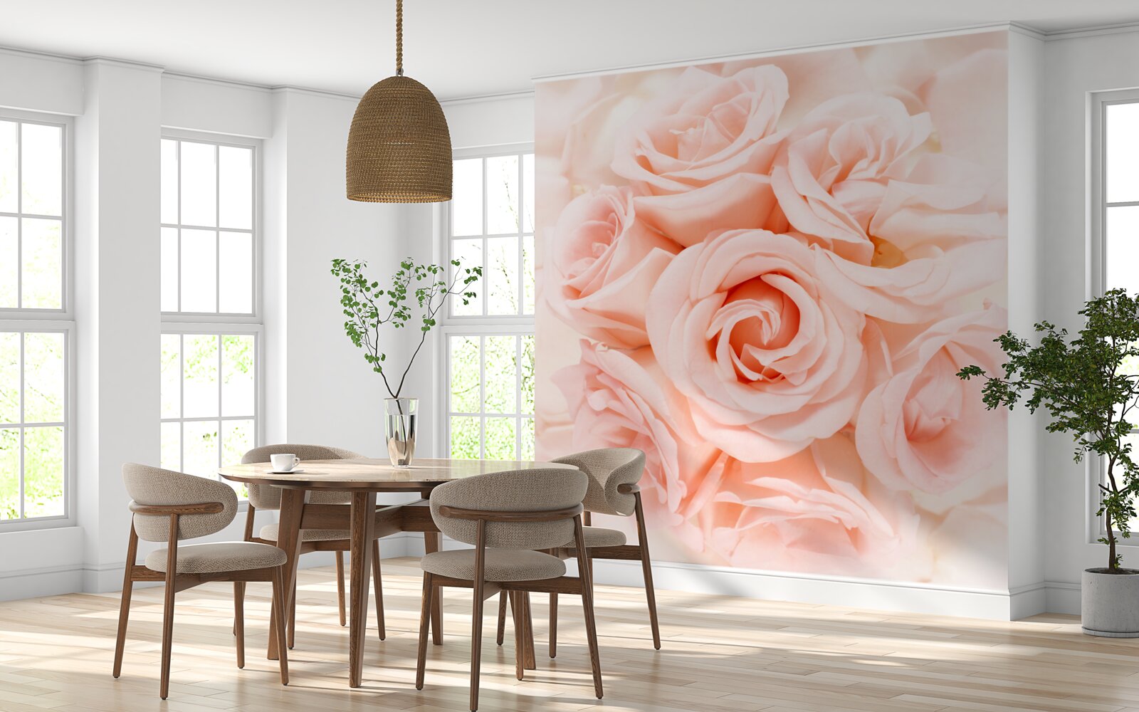 Fototapet mugur de trandafir piersică într-un buchet delicat