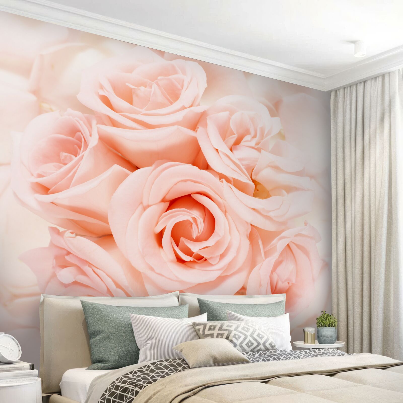 Fototapet mugur de trandafir piersică într-un buchet delicat