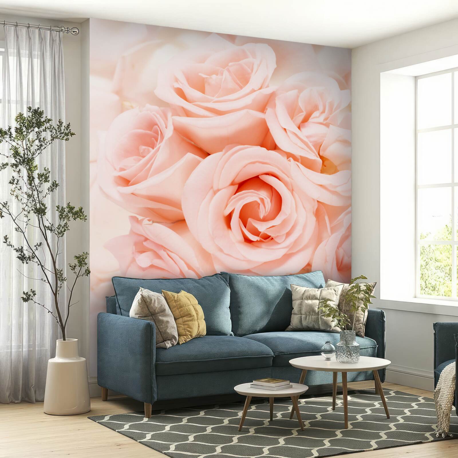 Fototapet mugur de trandafir piersică într-un buchet delicat