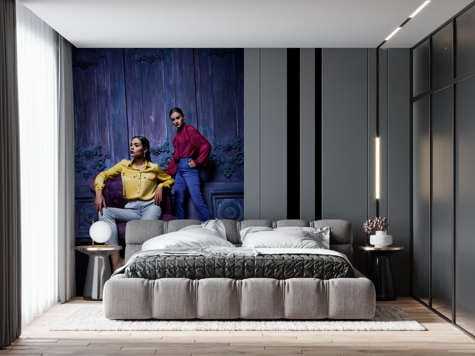 Fototapet fete în pantofi cu toc înalt fac fotografii lângă zidul antic