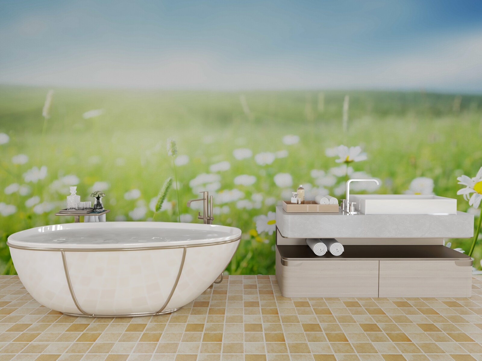 Fototapet margarete albe în razele soarelui